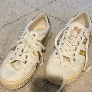 Gola White Canvas Sneakers with Gold Accents
